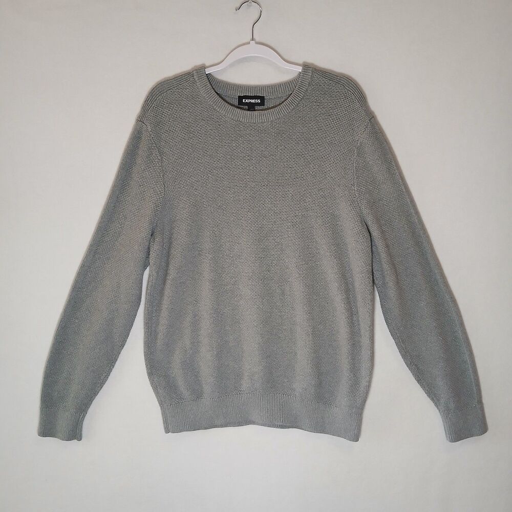 Express Sweater Womens XL Gray Cable Knit Crewneck Pullover Solid Warm Cozy 1173